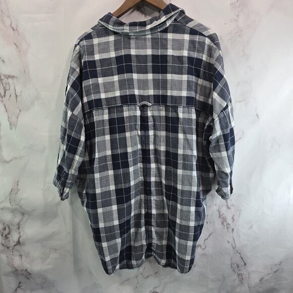 Anthropologie Shirt Womens Small Navy Button Flannel Oversized Boxy Pilcro Plaid - Picture 6 of 13